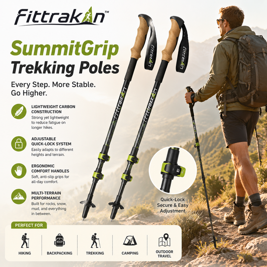 fittrakln™ SummitGrip Trekking Poles | Adjustable Carbon Fiber Hiking Sticks