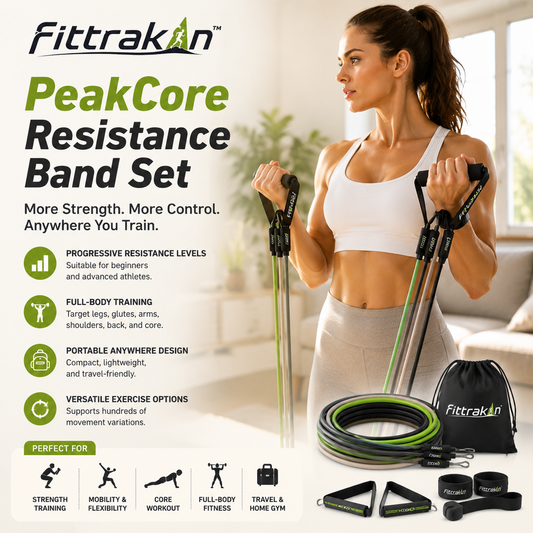 fittrakln™ PeakCore Resistance Band Set | Home Workout & Strength Training Kit