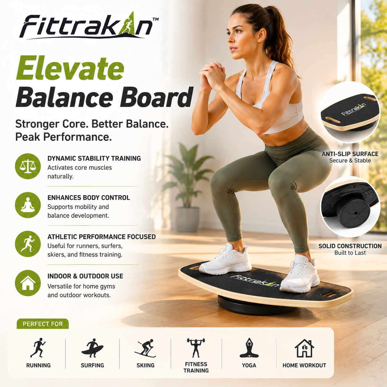 fittrakln™ Elevate Yoga Balance Board | Stability & Core Training Platform